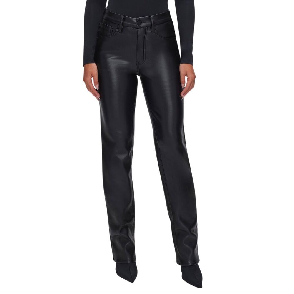 Good American (27/4) Good Icon Black Faux Leather Straight Leg Pants High Rise
